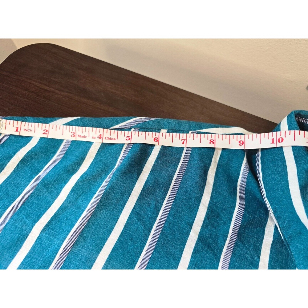 Eden‎ & Olivia Top Women's Turquoise White Stripped Button Down Roll Tab Sleeve - Picture 8 of 14